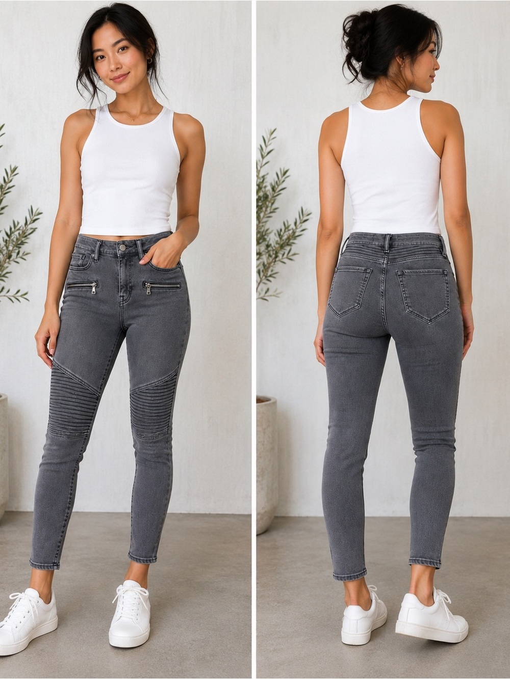AllSaints Gray Moto Skinny Jeans